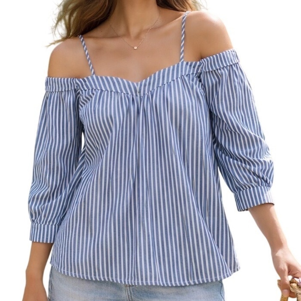 Bardot‎ Women's Striped Printed Off Shoulder Cotton Cropped Top Blouse Size 6